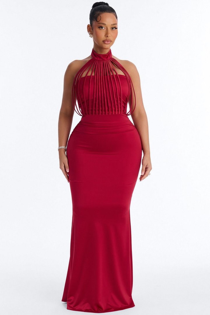 Untouchable Strappy Gown - Wine