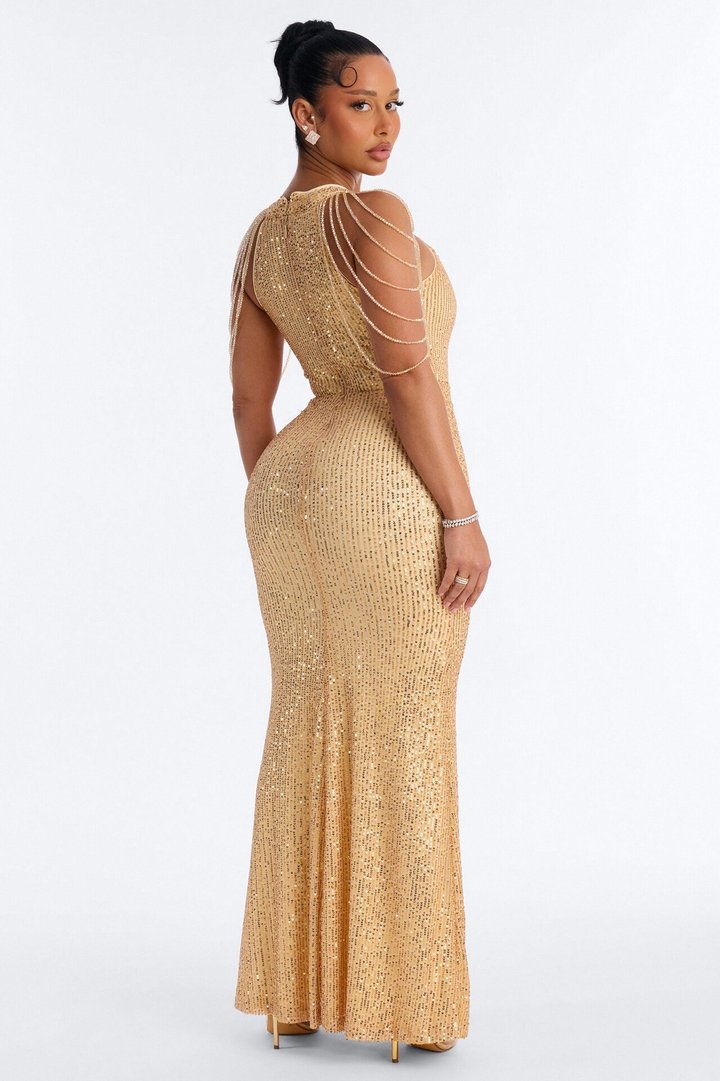 Diana Embellished Sequin Gown - Gold