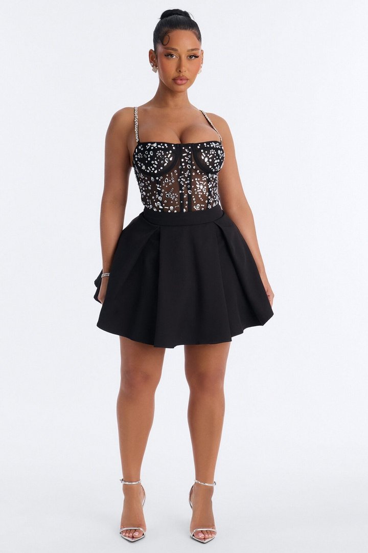 All About Me Embellished Mini Dress - Black
