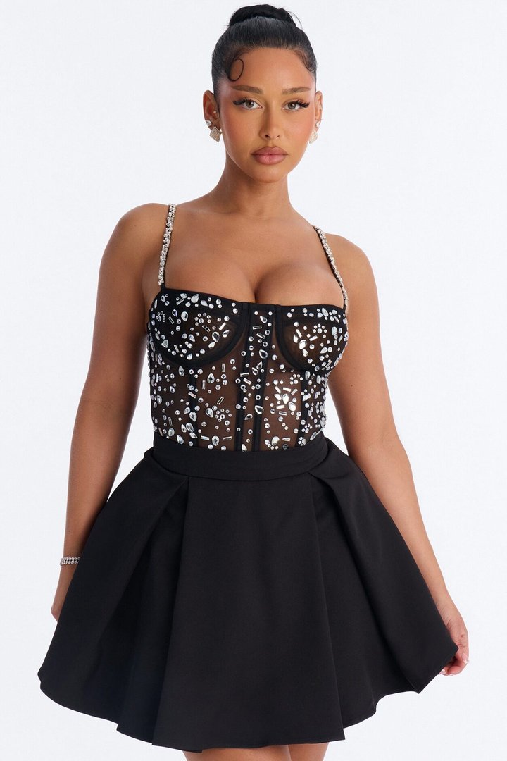 All About Me Embellished Mini Dress - Black