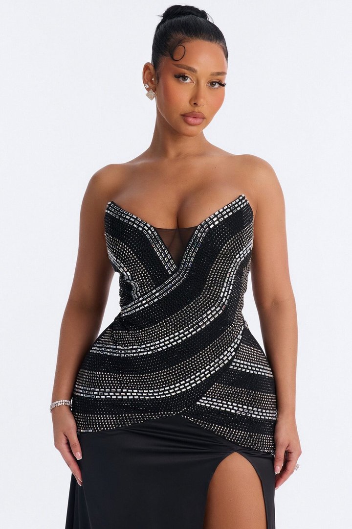 Daniella Embellished Drop Waist Gown - Black