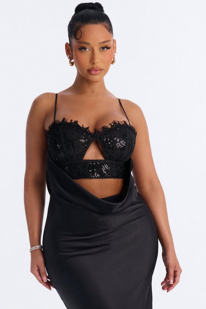 Pure Confidence Cut Out Satin Maxi Dress - Black