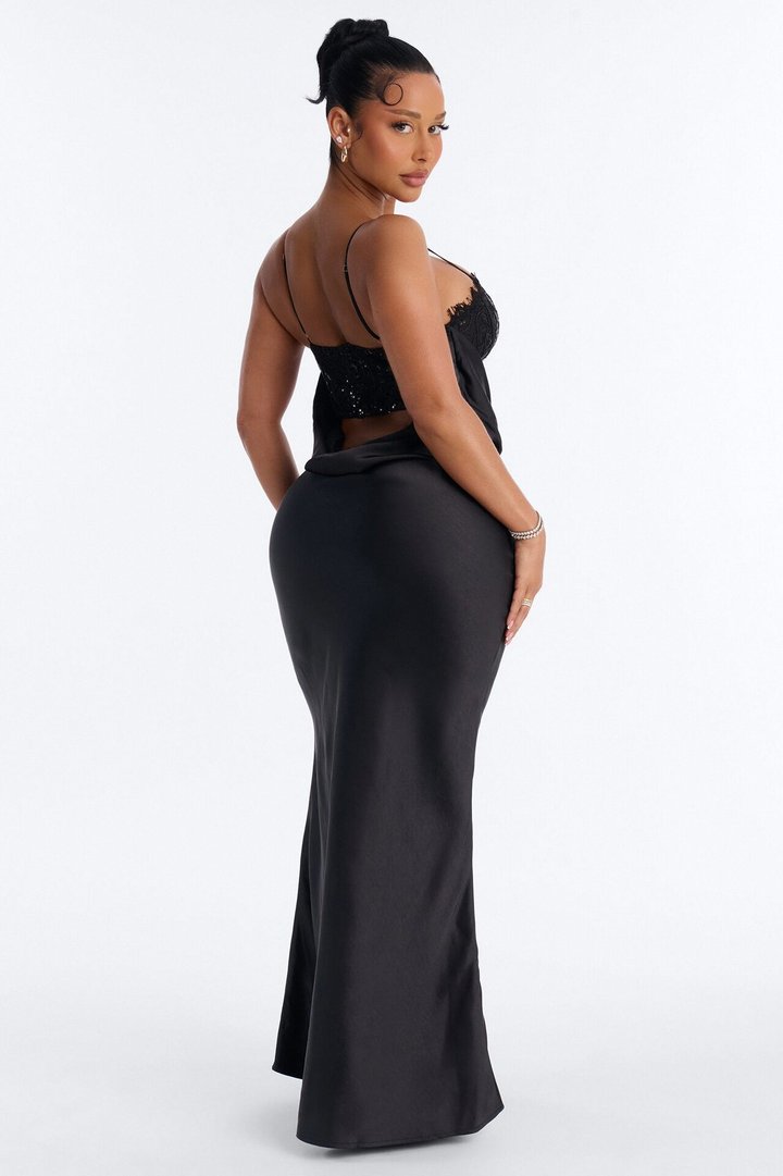 Pure Confidence Cut Out Satin Maxi Dress - Black