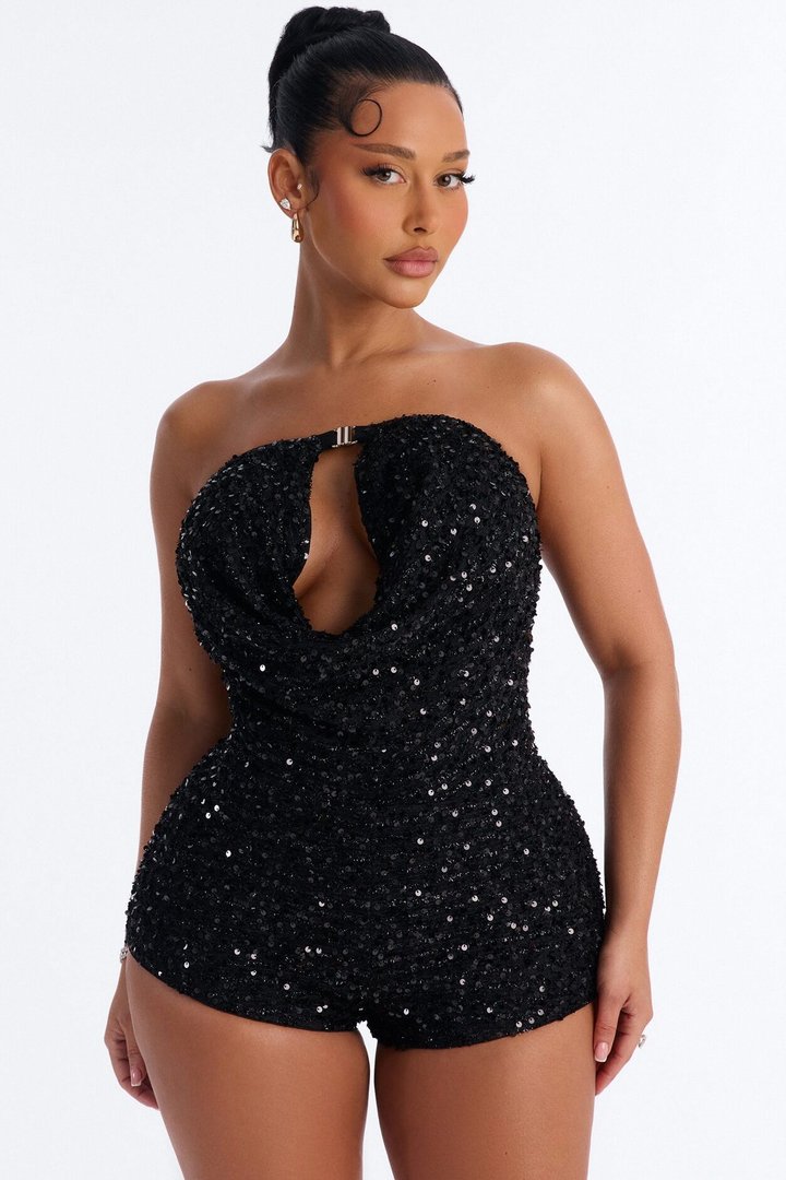 Starry Nights Sequin Romper - Black