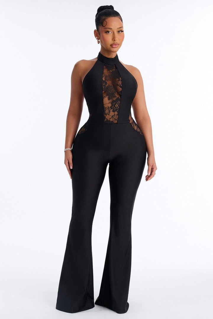 So Tempting Sleeveless Lace Trim Jumpsuit - Black