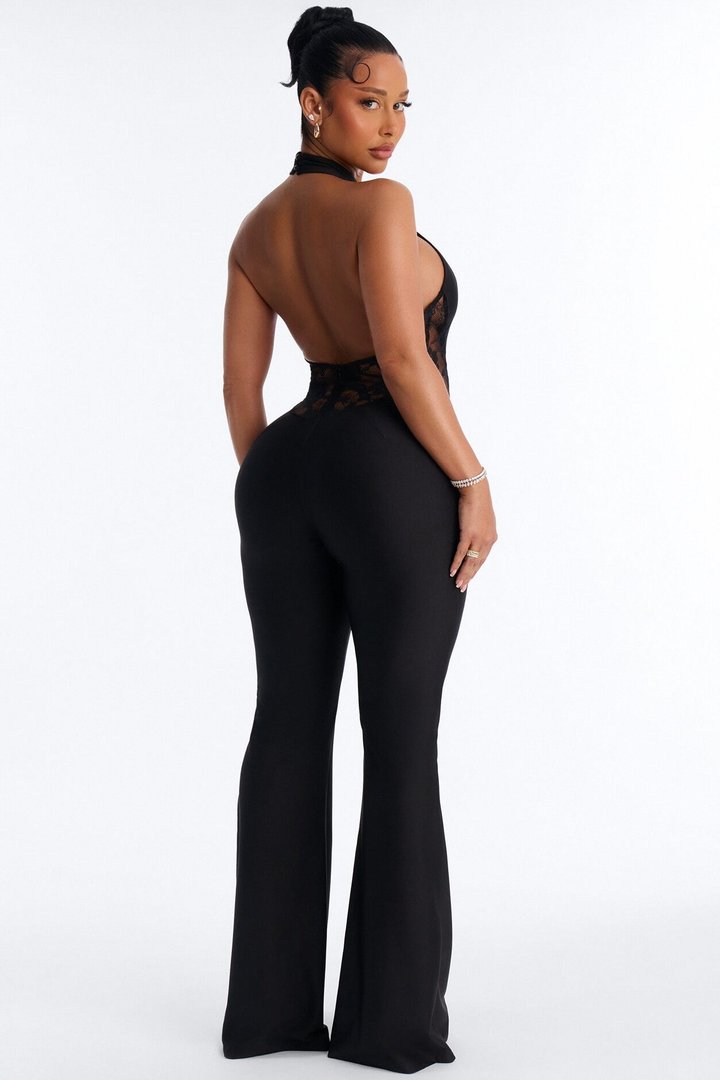 So Tempting Sleeveless Lace Trim Jumpsuit - Black