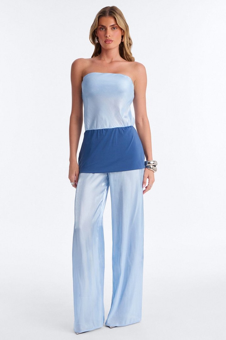 Sasha Satin Draped Jumpsuit - Blue