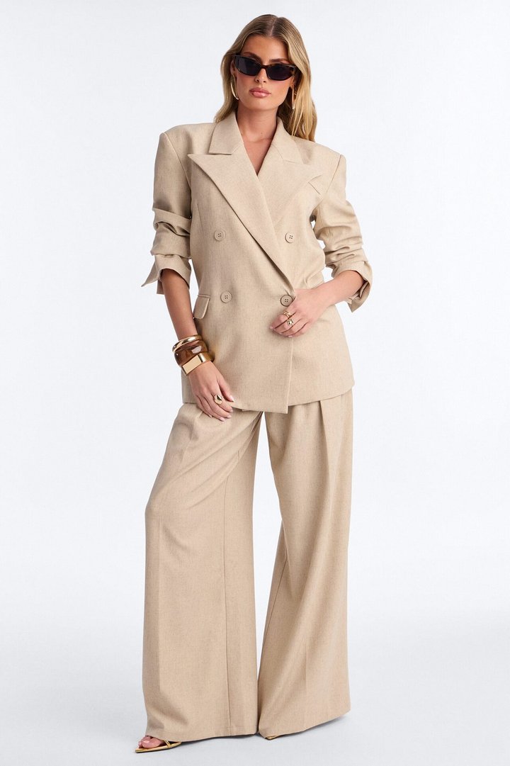 Miranda Wide Leg Pleated Trouser - Natural