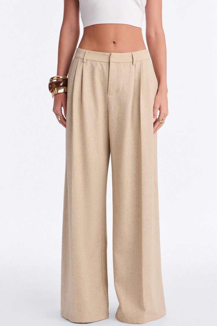Miranda Wide Leg Pleated Trouser - Natural