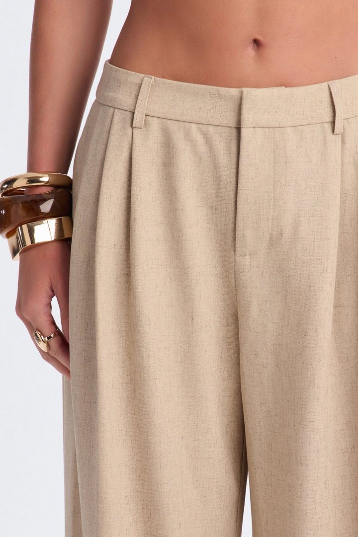 Miranda Wide Leg Pleated Trouser - Natural