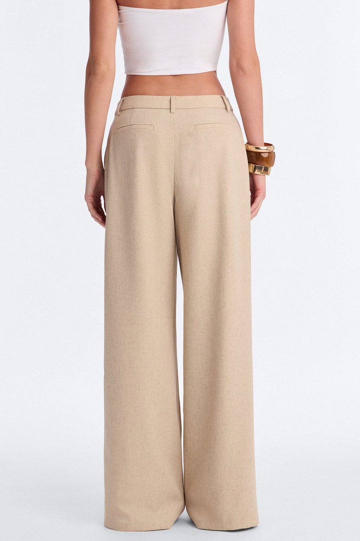 Miranda Wide Leg Pleated Trouser - Natural