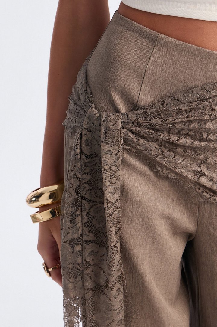 Angelica Lace Wrap Wide Leg Trouser - Caffe
