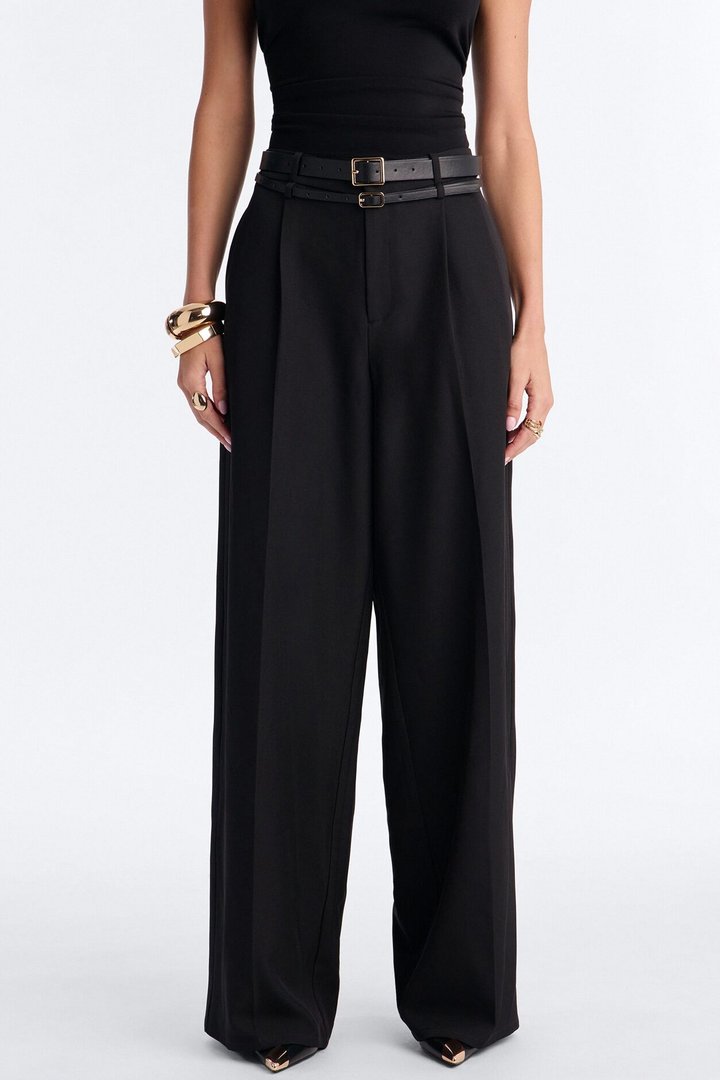 Geraldine Belted Wide Leg Trousers 33″ - Black