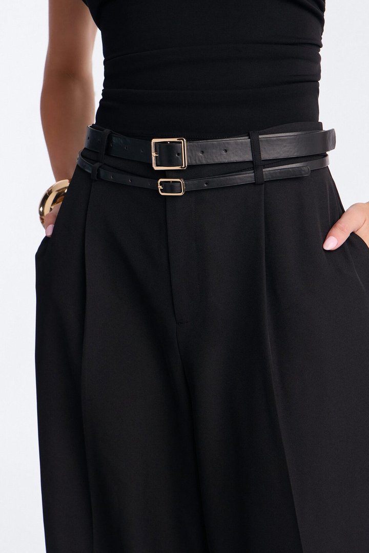 Geraldine Belted Wide Leg Trousers 33″ - Black