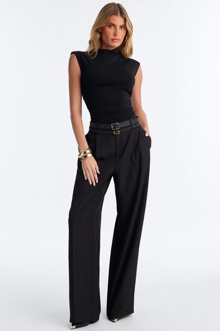 Geraldine Belted Wide Leg Trousers 33″ - Black