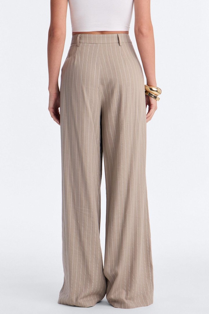 Brittany High Waisted Pleated Wide Leg Trouser - Stone