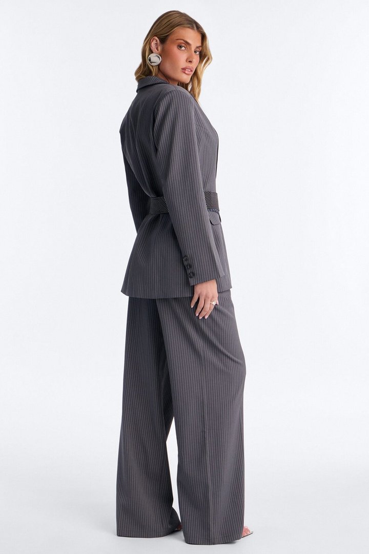 Corporate Couture Tie Belt 4 Piece Pant Set - Grey
