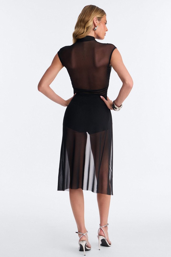 Brenda Mesh Mock Neck Short Set - Black