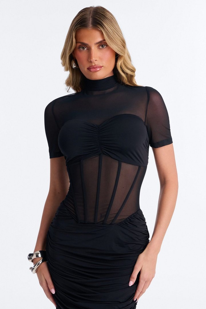 Heat Of The Moment Mesh Midi Dress - Black