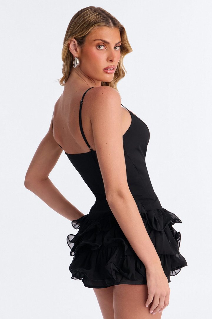 Gigi Ruffle Chiffon Romper - Black