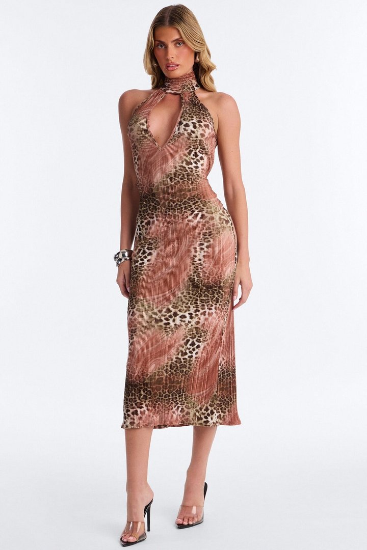 Here To Flaunt Plisse Maxi Dress - Brown/combo