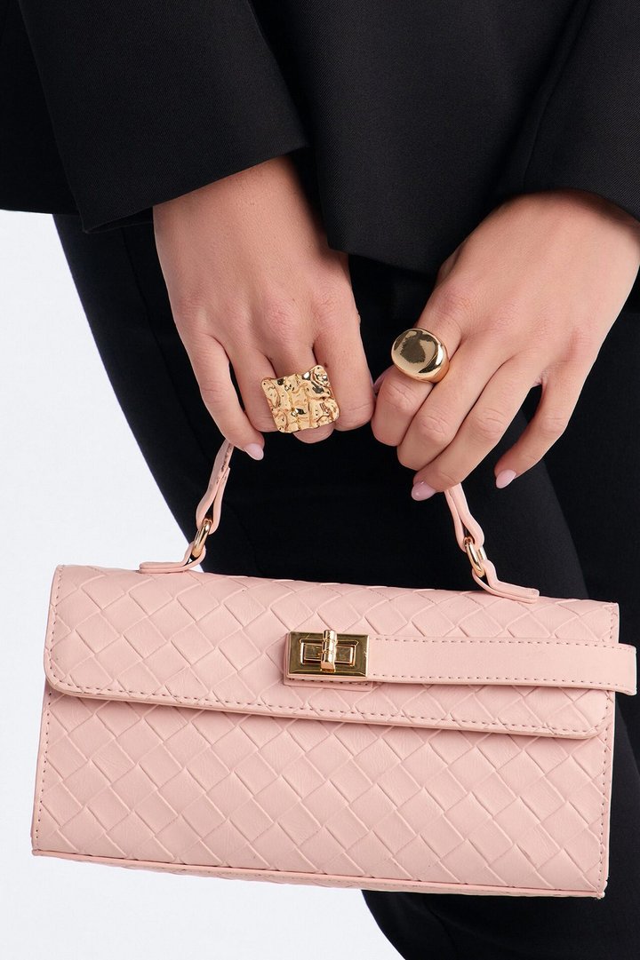 Chloe Woven Faux Leather Satchel Handbag - Pink