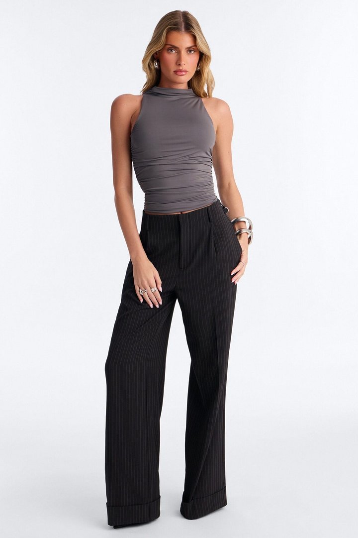 Eliana High Neck Top - Charcoal
