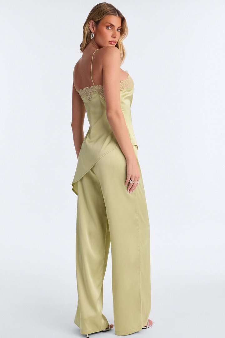 Caily Lace Trim Satin Jumpsuit - Sage