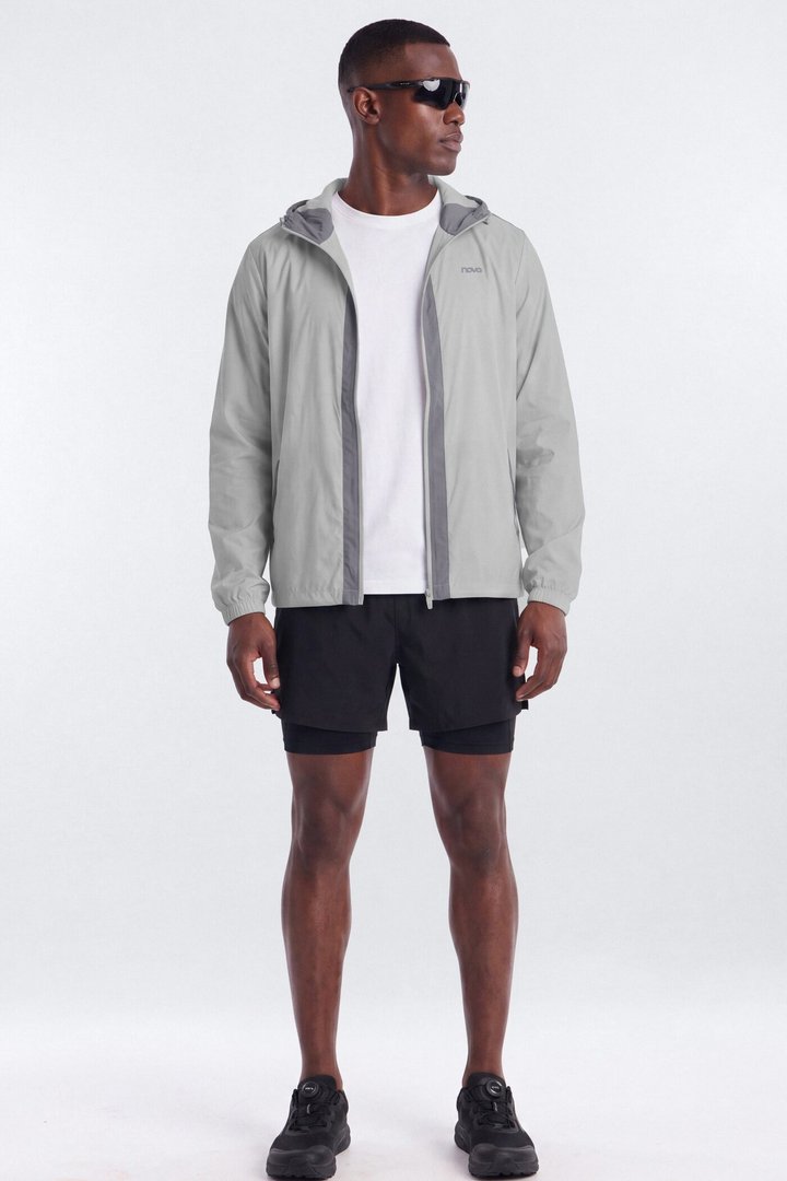 Reflective Lightweight Nylon Running Jacket - Grey/Silver