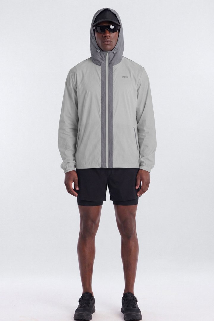 Reflective Lightweight Nylon Running Jacket - Grey/Silver