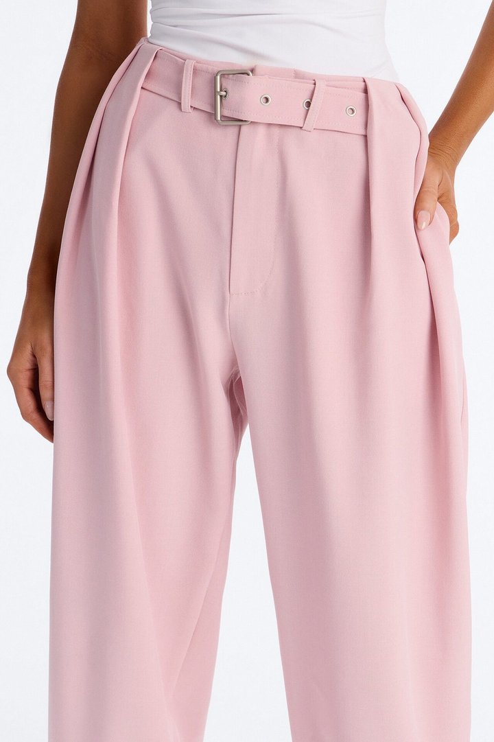 Saddle Up Belted Barrel Leg Trouser - Light Pink