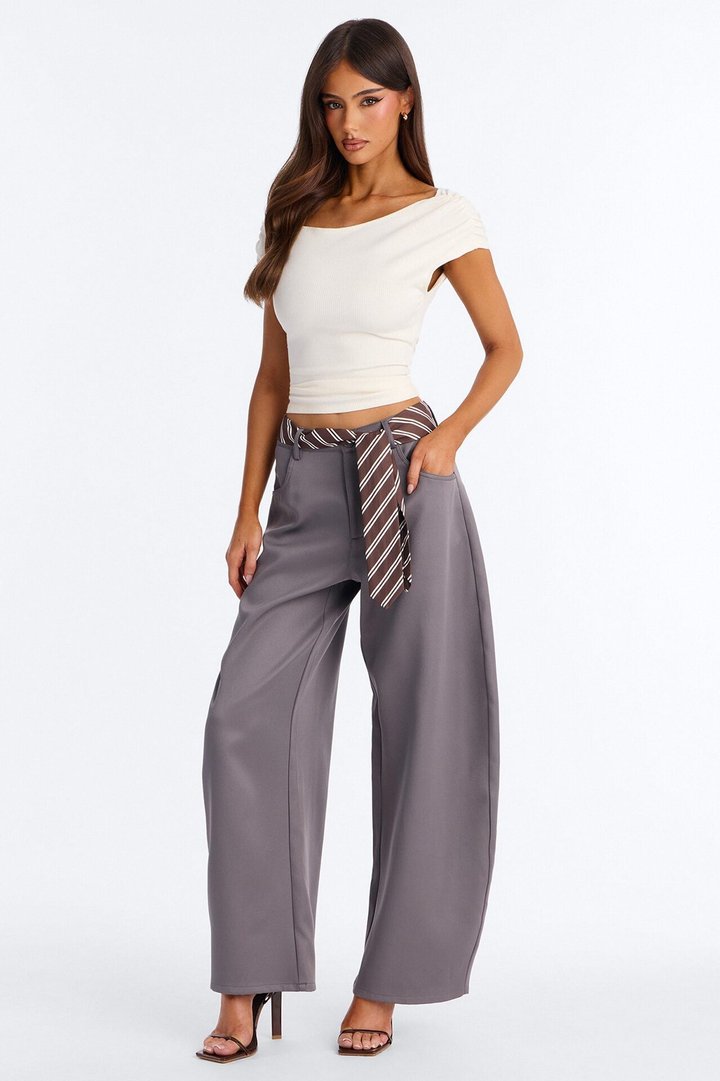 All Tied Up Barrel Leg Trouser - Charcoal