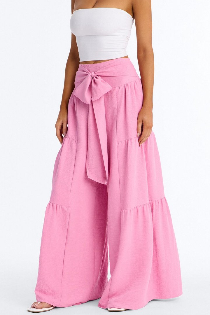 Tatiana Tiered Wide Leg Tie Waist Pant - Pink