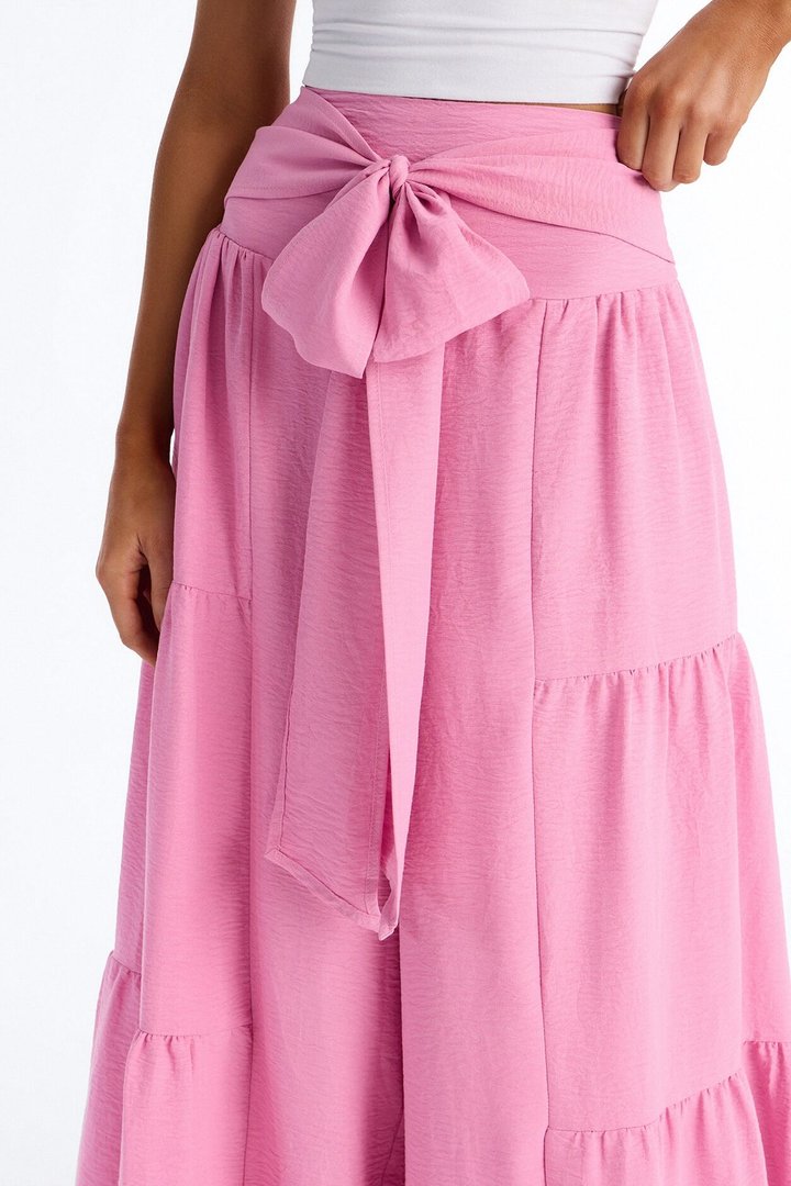 Tatiana Tiered Wide Leg Tie Waist Pant - Pink
