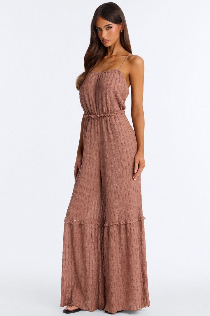Clara Tiered Wide Leg Jumpsuit - Mocha