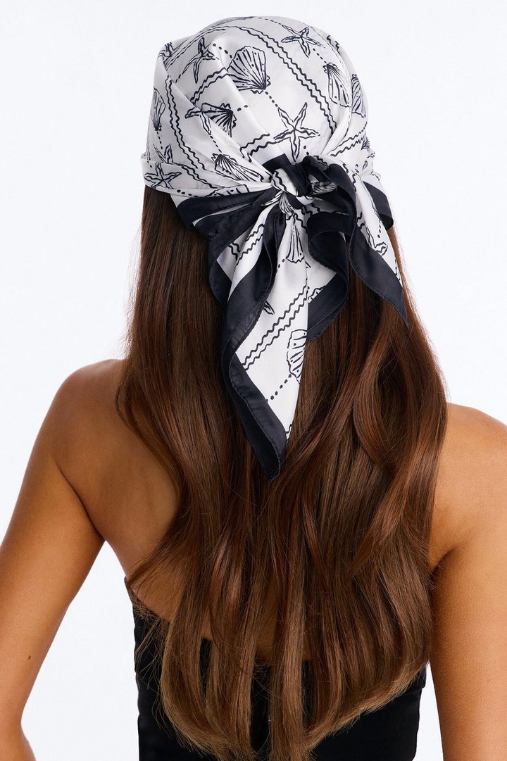 Tropical Novelty Satin Head Scarf - Black