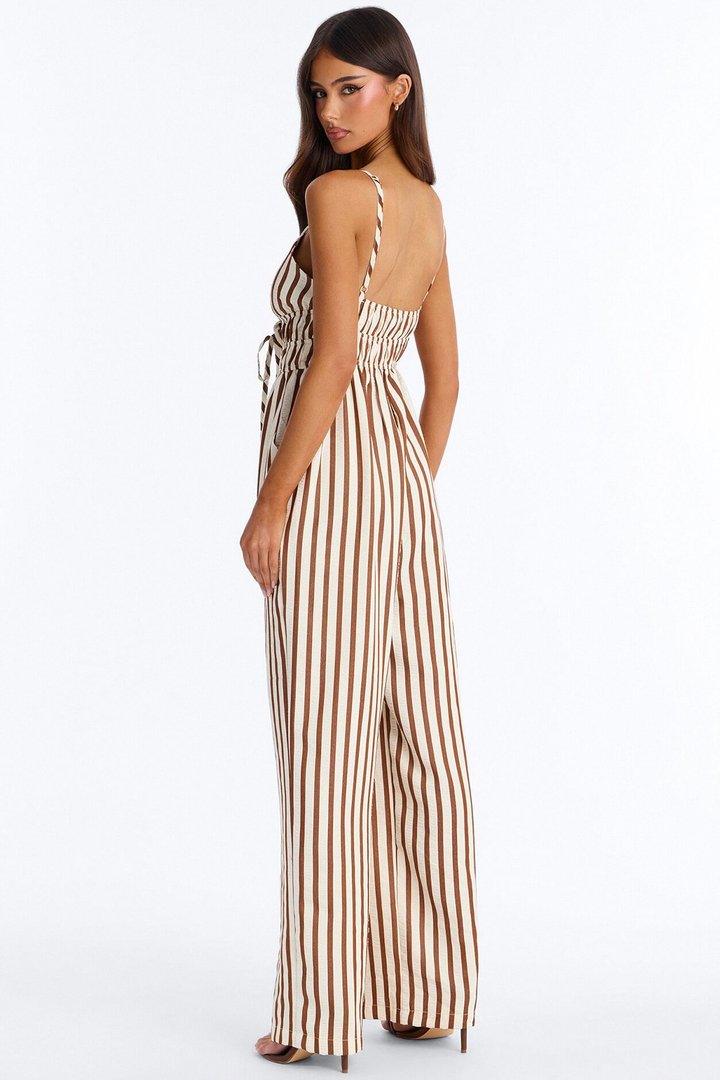 Taya Beaded Wide Leg Jumpsuit - Brown