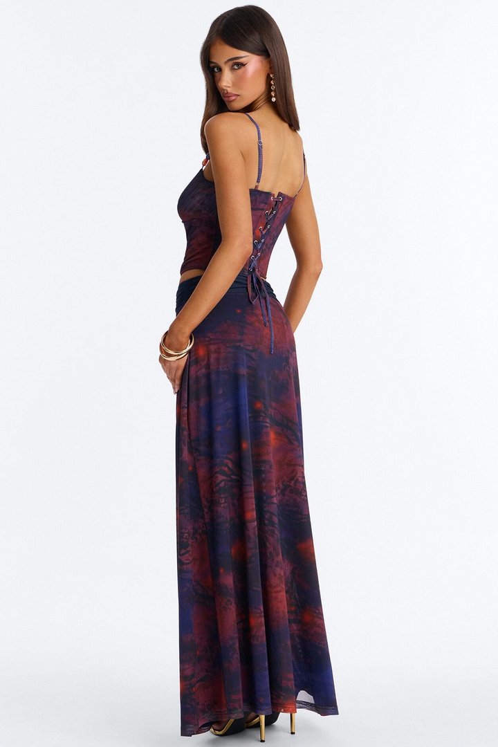 Wildly Yours Corset Mesh Skirt Set - Plum