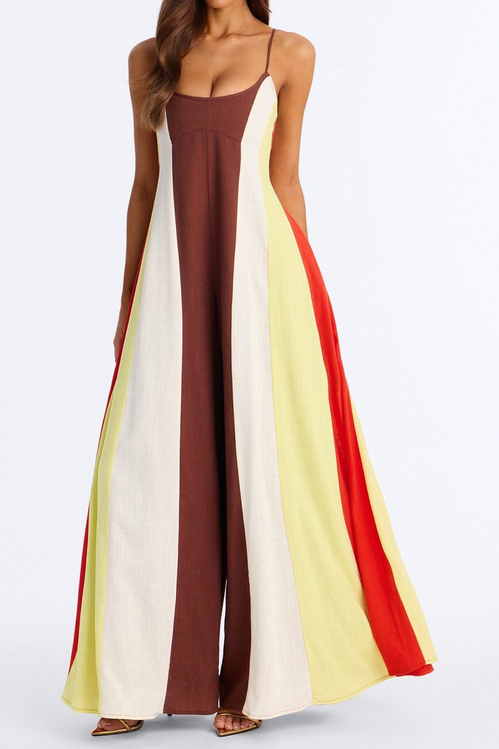Brunch Time Contrast Trim Jumpsuit - Brown