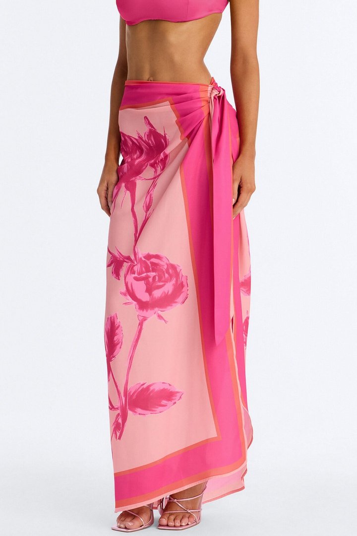 Bahama Time Tie Waist Saraong Maxi Skirt - Pink/combo