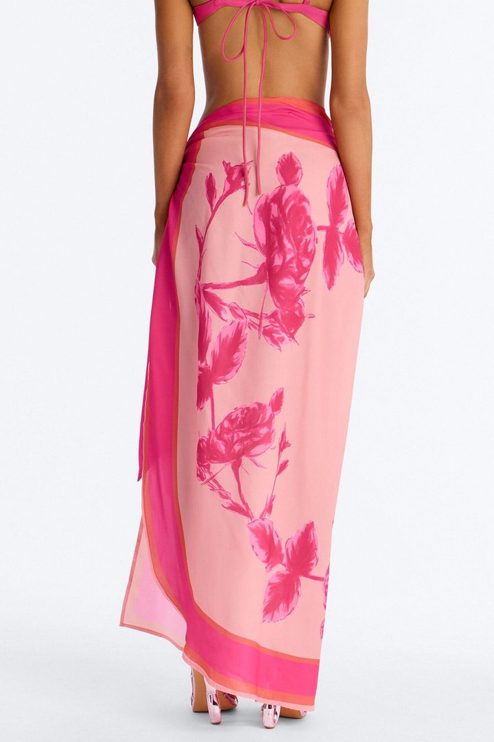 Bahama Time Tie Waist Saraong Maxi Skirt - Pink/combo