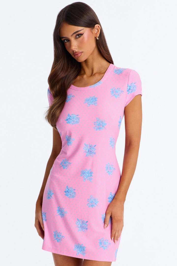 Cozy Serving Floral Polka Dot PJ Sleep Shirt - Pink/combo