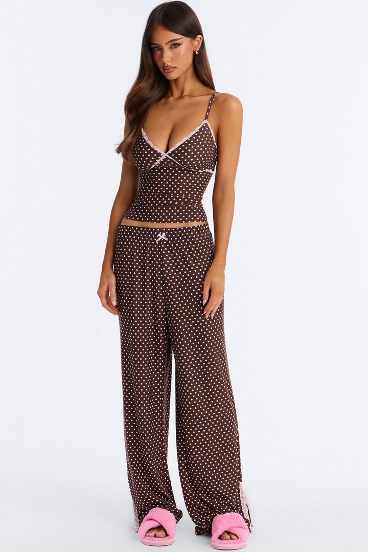 Dreamy And Chic Polka Dot Cami PJ Pant Set - Brown/combo