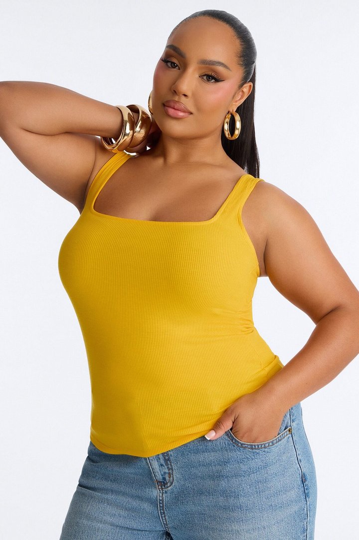 Madison Basic Square Neck Tank Top - Orange