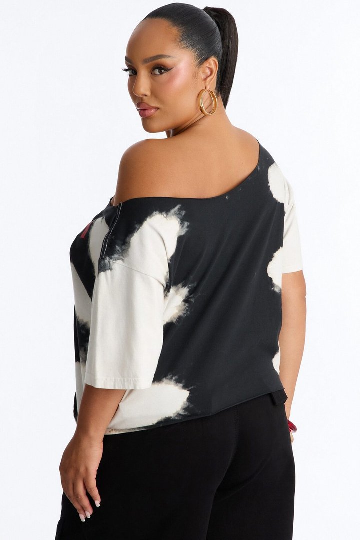 ACDC Bleached Off Shoulder Top - Black/combo