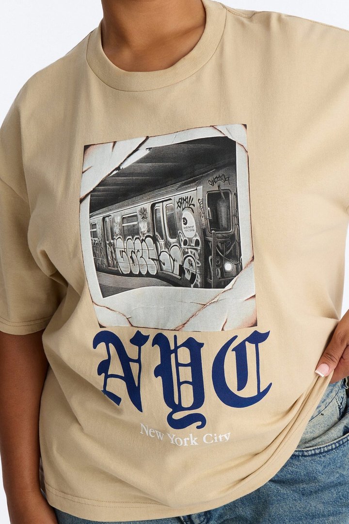 NYC Forever Muse Boxy Tee - Beige