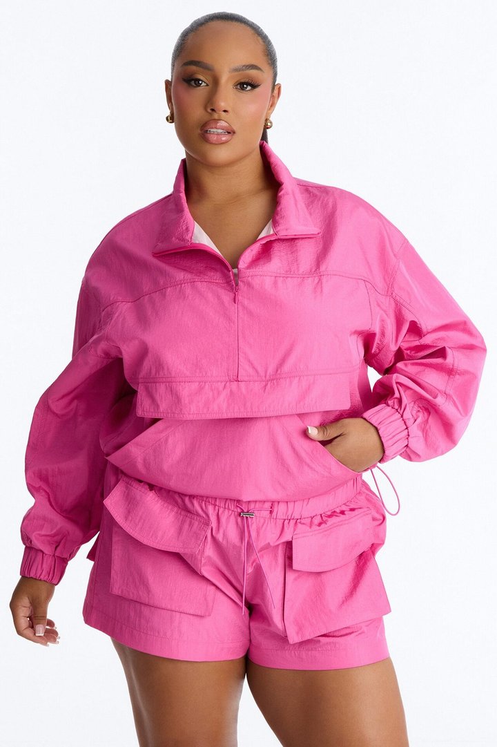 Connie High Neck Quarter Zip Windbreaker Jacket - Pink
