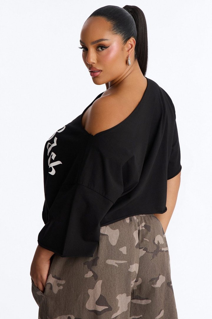 Holla Back Off Shoulder Crop Top - Black