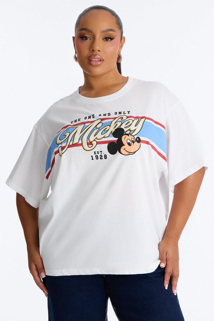 Throwback Mickey Stripe Drop Shoulder Tee - White