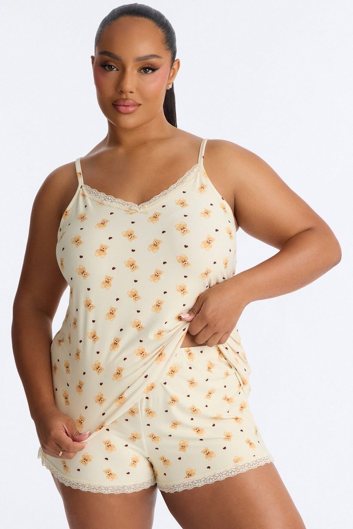 Beary Sleepy 2pc PJ Short Set - Cream/combo